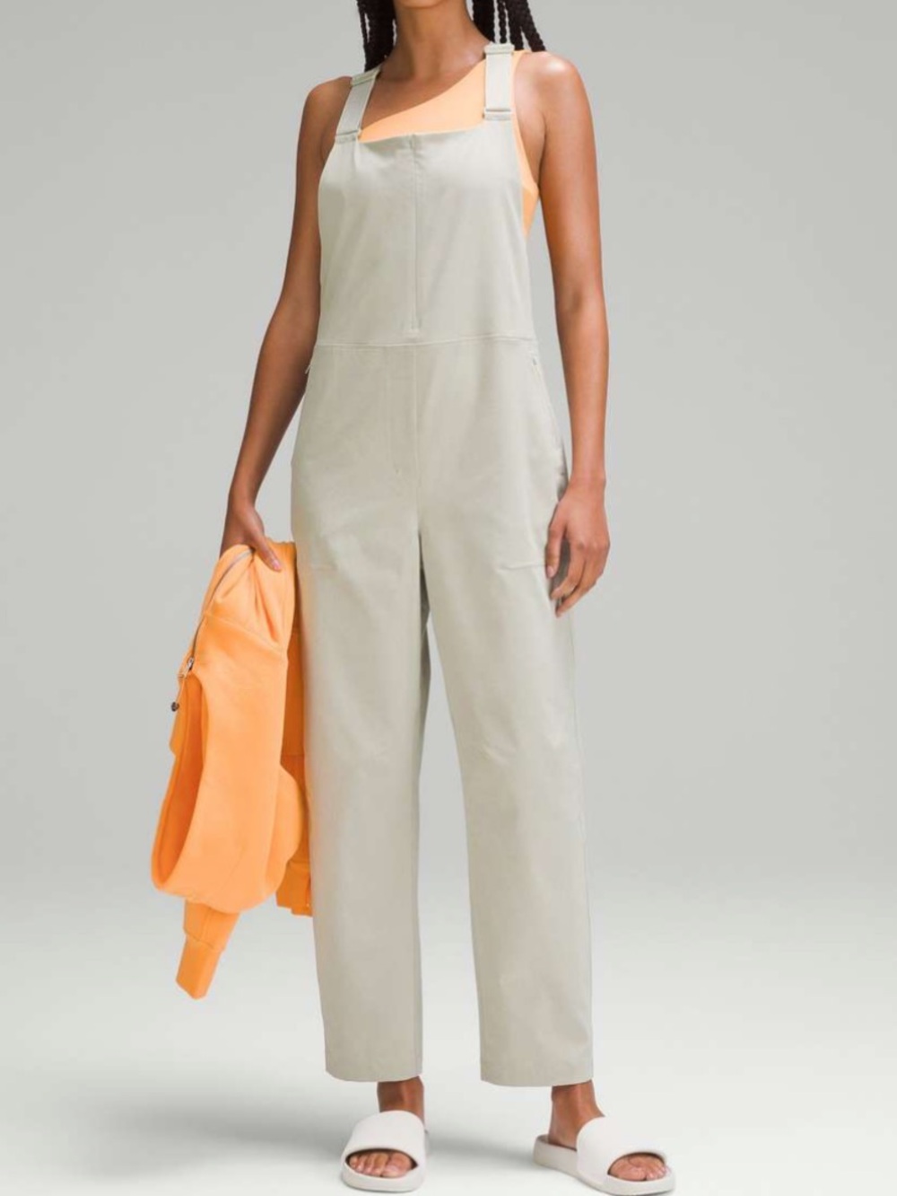 Lululemon Women WovenAir Overalls Raw Linen Sz 12 Neutral Lagenlook Boho Coastal